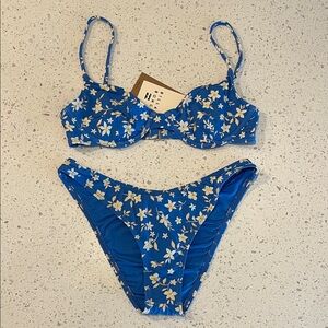 Billabong Blue and White Floral Bikini